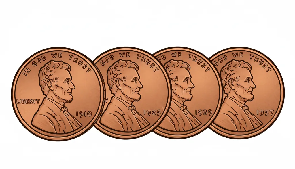 Lincoln Wheat Penny coins from different years